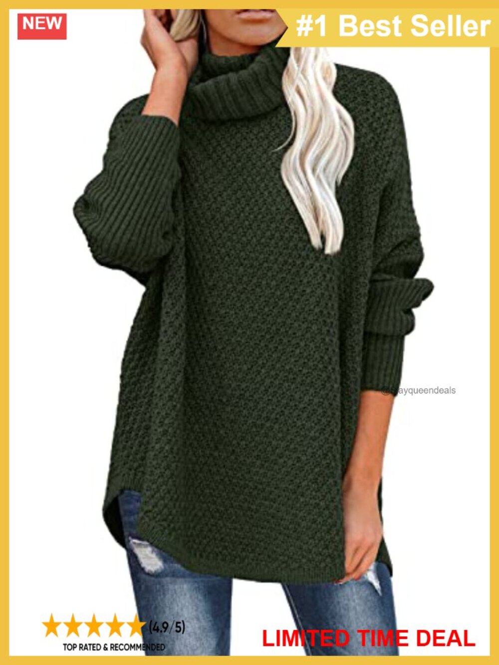 Oversized Turtleneck Long Sleeve Knit Tunic Sweater Pullover